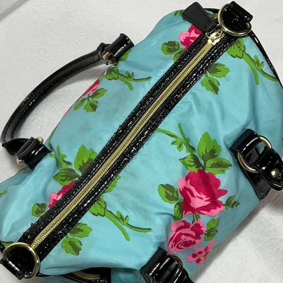 Betsey Johnson Turquoise & Pink Floral Satchel Handbag - Picture 10 of 16